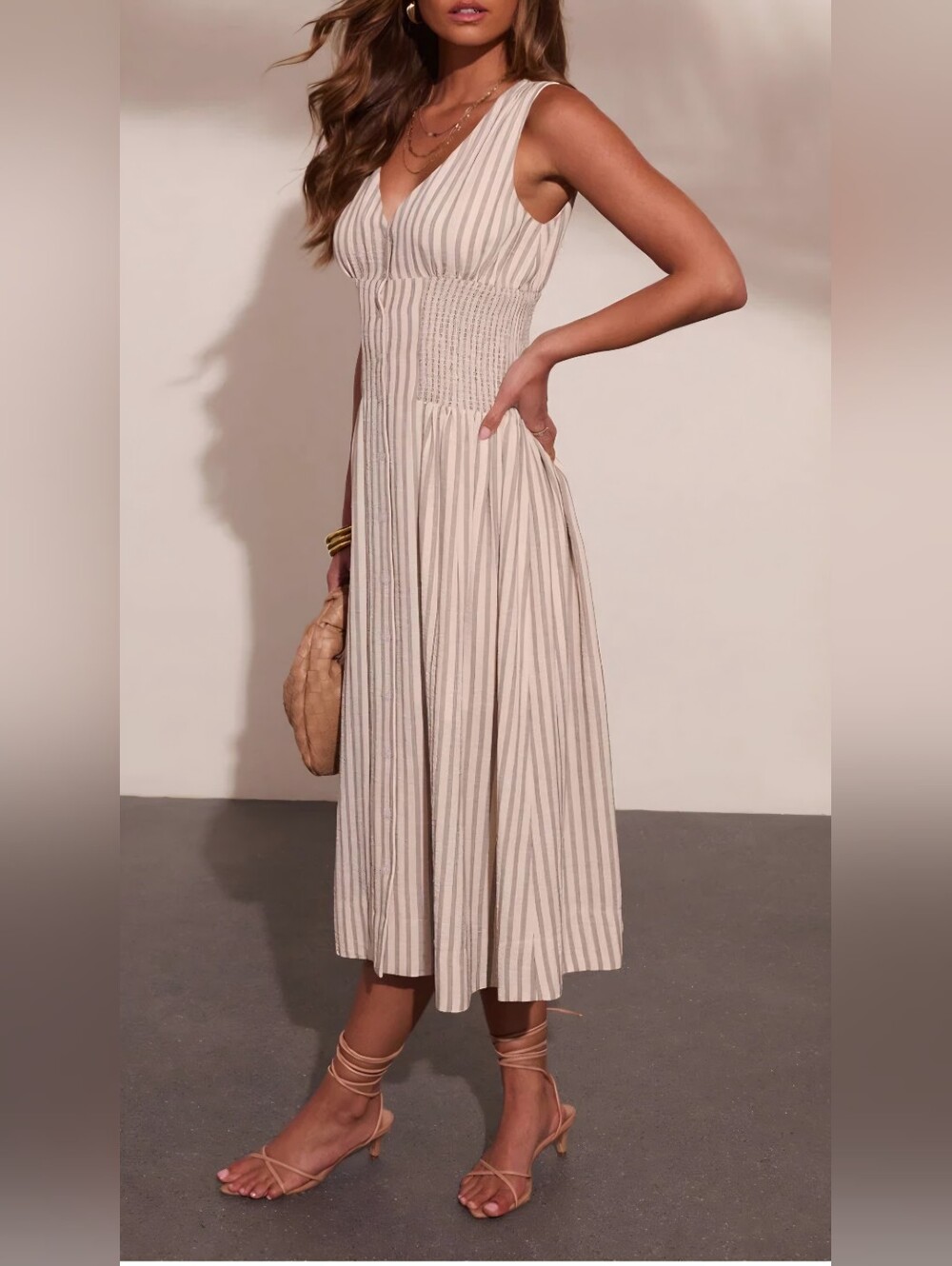 Vici Alorah Striped Fit And Flare Midi Dress Size Small. Resortwear, European